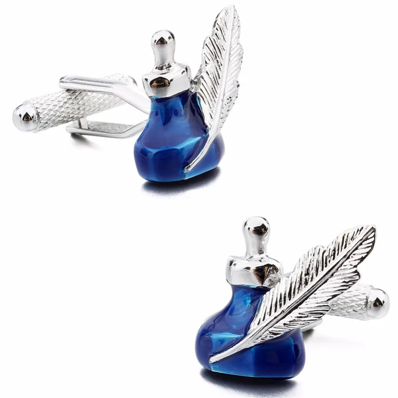 HAWSON повседневные запонки Quill Pen & Ink Bottle Имитация родия с голубой эмалью для мужчин