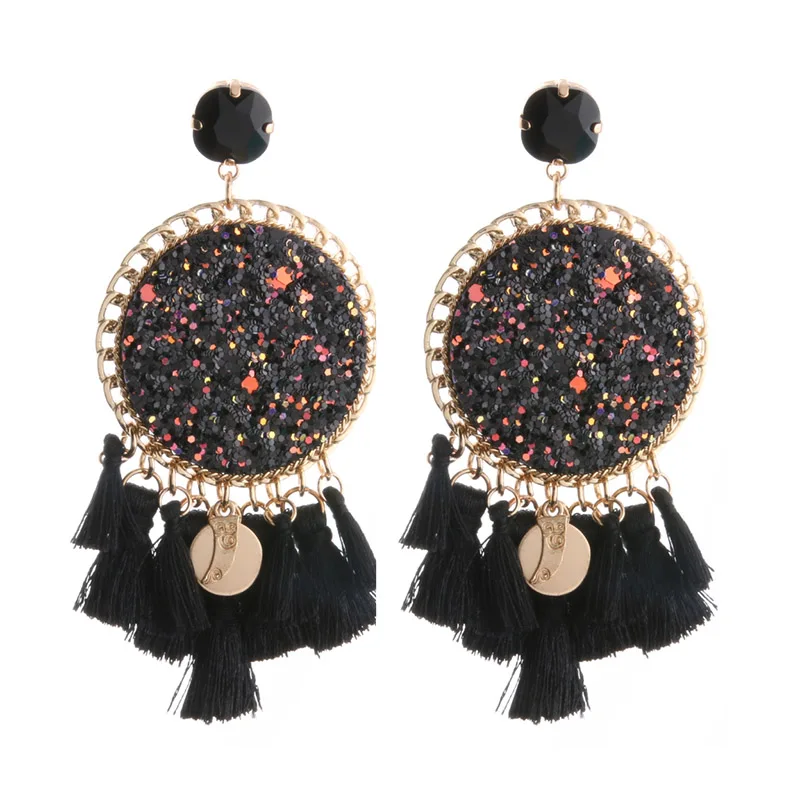 Sscc66 Bohemian Tassel Earrings Metal Big Earring Flash Leather Earring ...