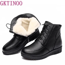 GKTINOO Winter Women Shoes Woman Genuine Leather Flat Ankle Boots Female Lace-up Warm Wool Snow Boots Women Boots prova perfetto sweet lace up women boots natural sheepskin leather snow boots for women real wool inside lady winter warm boots