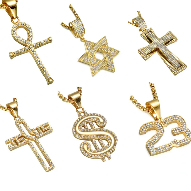 Хип хоп Bling ледяной теннис золото полный горный хрусталь подвеска для ожерелья 316L