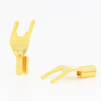 

12pcs High Quality Gold Plated Spade Plug Speaker Cable Spade Connector Terminal Plug