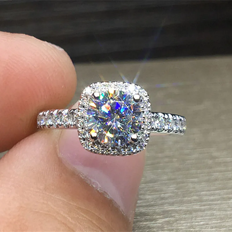 Центр 1ct круглое бриллиантовое ограненное кольцо из моиссанита Halo 18K Белое Золото