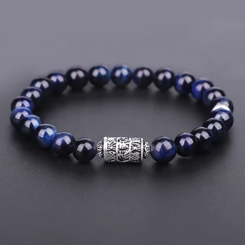 

Handmade Blue Eagle Eye Stone Beads Bracelet Tibetan Buddhism Mantra Om Mani Padme Hum Charm Bracelet For Man Woman Jewelry