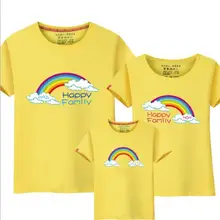 

Family Matching Outfits Cartoon Rainbow T Shirt Mother&Kids Tops Short Sleeve Father Son Suit Mother and Daughter Clothes