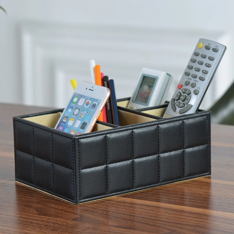 

Wooden Leather Makeup Organizer Storage Boxes Make Up Organizer For Jewelry Cosmetics Brush Office Remote control storage holder