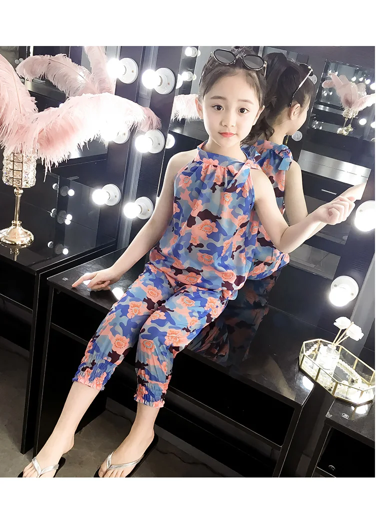 Conjuntos de Roupas Leopardo sem Mangas Camiseta + Calças Novas Crianças Verão Meninas Esportes Conjunto 2 Peças Roupas 4 6 8 10 12 13 Anos 2020 14 + calças 2 peças meninas roupas 4 6 8 10 12 13 anos