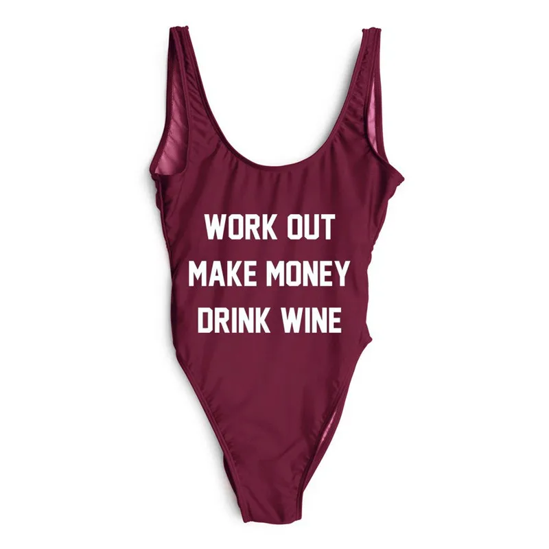 OUT MAKE MONEY DRINK WINE One Piece swimsuit Backless swim suit women