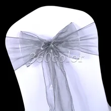 25 шт. серый/серебристый из органзы стул пояса чехлы с бантом; Свадебные вечерние украшения