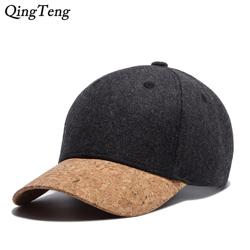 Black Men'S Wool Baseball Caps Wood Pattern Cap Eaves Leisure Brand