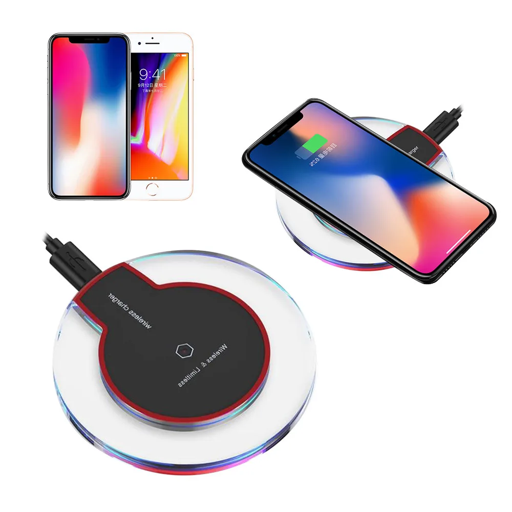 

FGHGF New Arrive Ultrathin DV 5V-1A Transparent Qi Wireless Charger Charging Pad for IPhone 8/iPhone 8 Plus Black and White