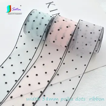 

Yarn Flocked Polka Dots Ribbon,Gift Packaging Material,DIY Bowknot Hairdress Ornaments Accessories,Transparent Tulle Lace A0068C