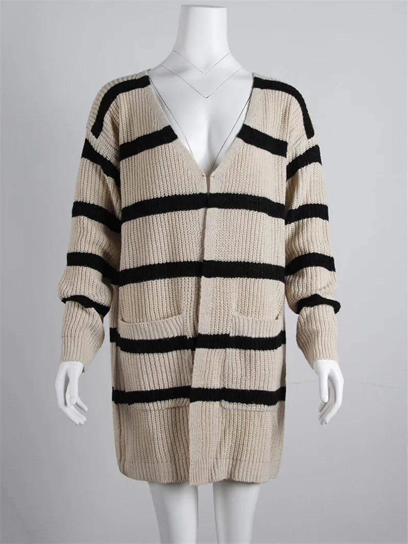 Fashion Striped Knitting Cardigan Women Loose Long Sleeve Sweaters Coat 2018 Autumn Streetwear Casual Plus Size Cardigans5