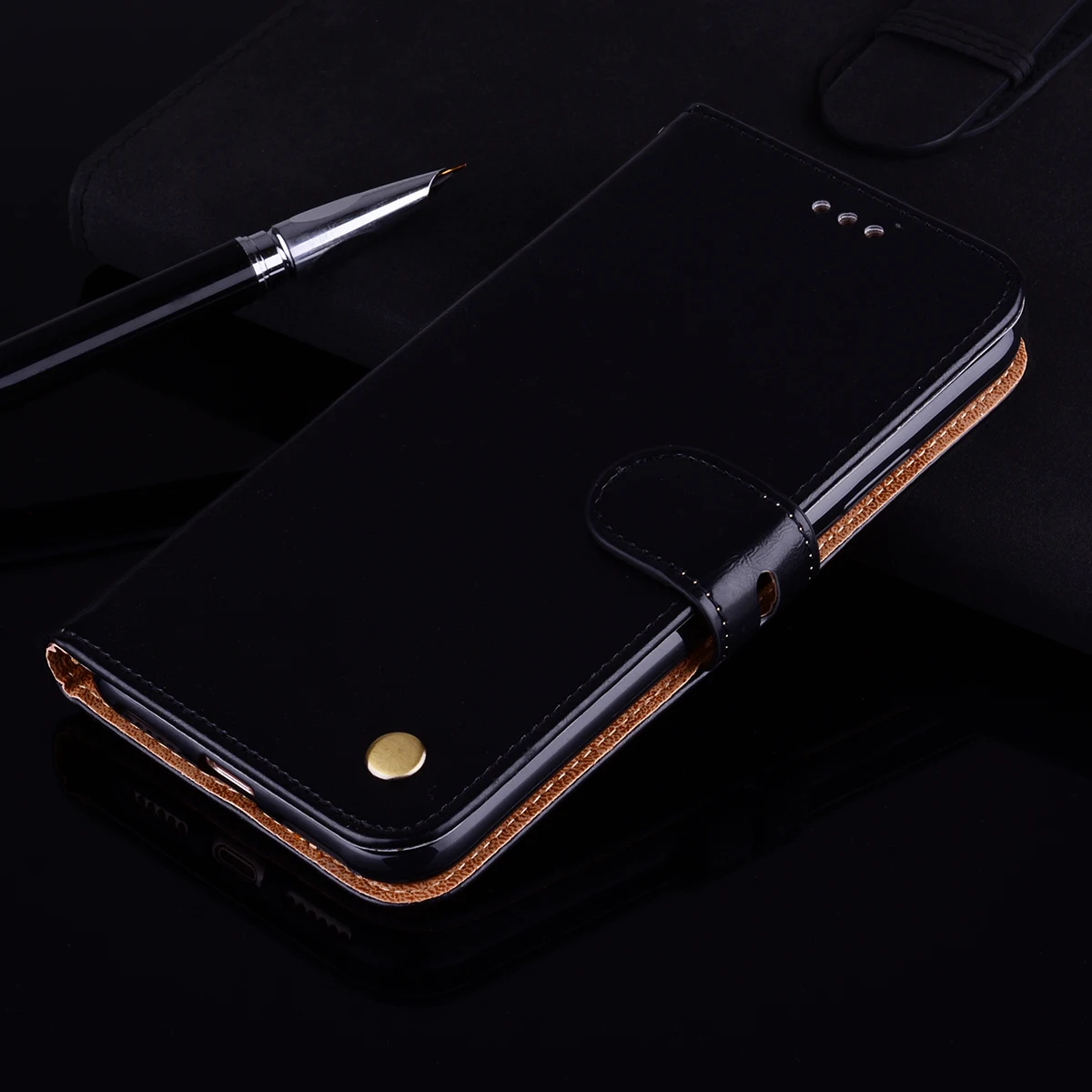 Кожаный чехол-книжка чехол для samsung Galaxy A7 A9 A6 A8 J4 J6 плюс J2 J8 S3 S4 S5 Neo S6 S7 край S8 S9 плюс A3 A5 Duos Fundas - Цвет: Черный