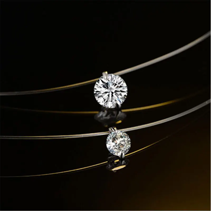 

Anenjery 925 Sterling Silver Jewelry Invisible Transparent Fish Line 6MM-8MM CZ Zirconia Necklace collares bijoux femme S-N52