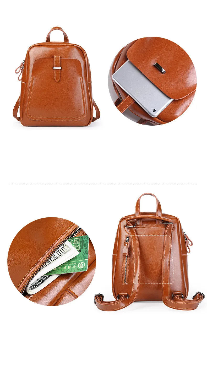 Oil wax leather women backpack (7)