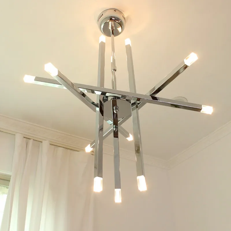 12 Lights Modern Chrome Rod Star Stainless Steel Pendant Lamp Ceiling Hanging Fixture for Home Office Living Room Shop Decor (6)