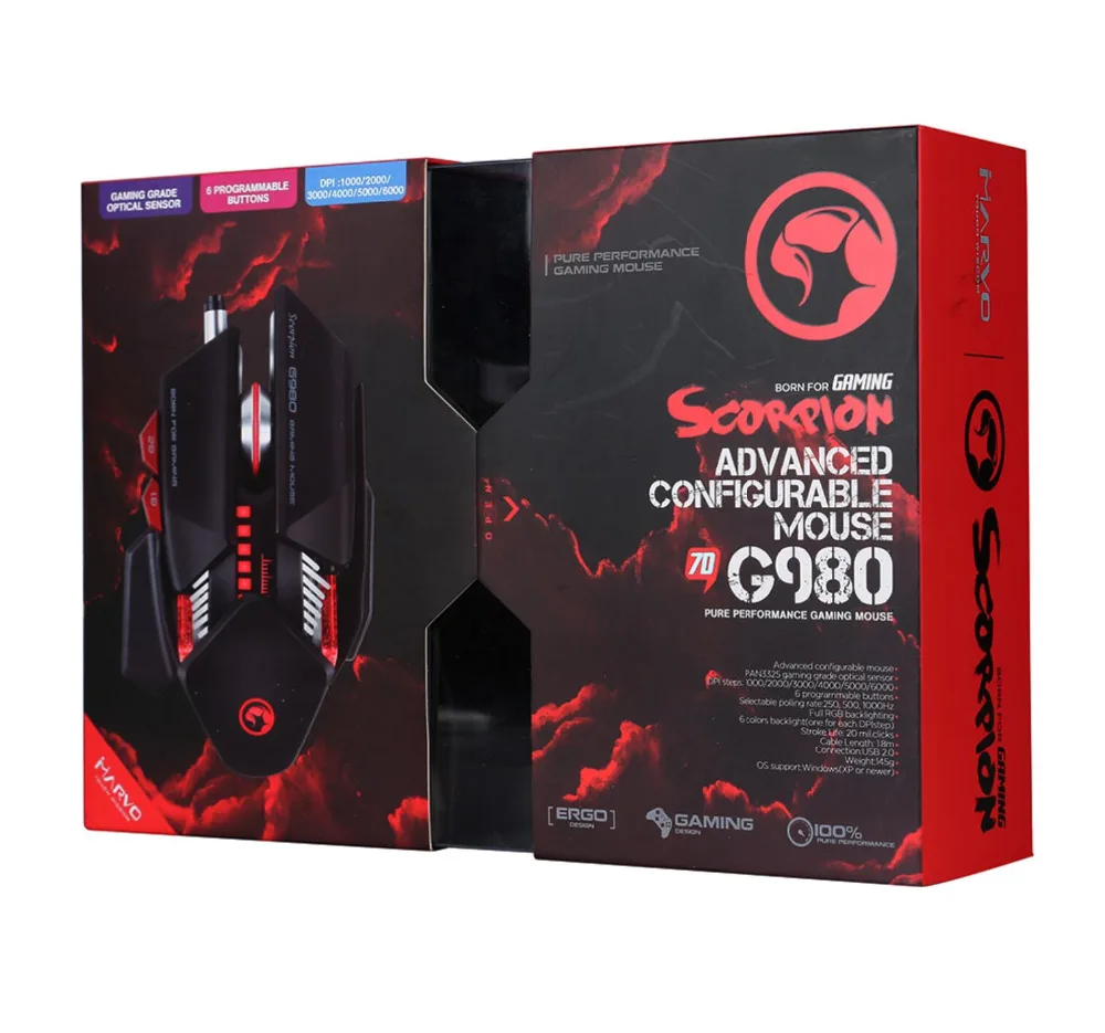 MARVO G980 игровая мышь 6 кнопочный светодиодный светильник проводная регулируемые dpi