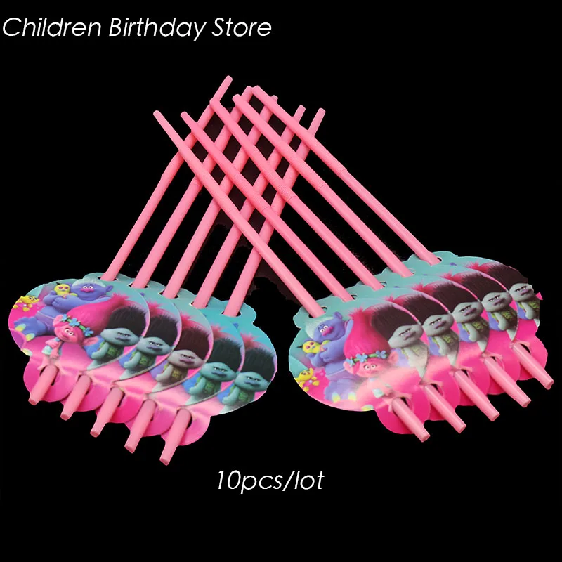 10pcs/lot Trolls disposable straws birthday party decorations | Дом и сад