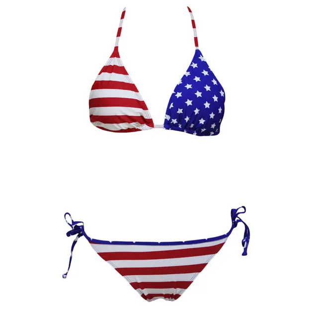 Stars Swimwear Bandage USA Flag G String Thong Bikini Sets Sexy Padded ...