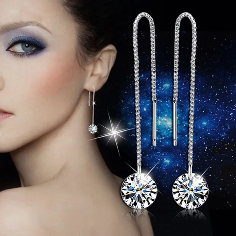

IREACESS 2018 New Drop Earrings For Women Fashion Long Silver Chain Zircon Jewelry Free Shipping