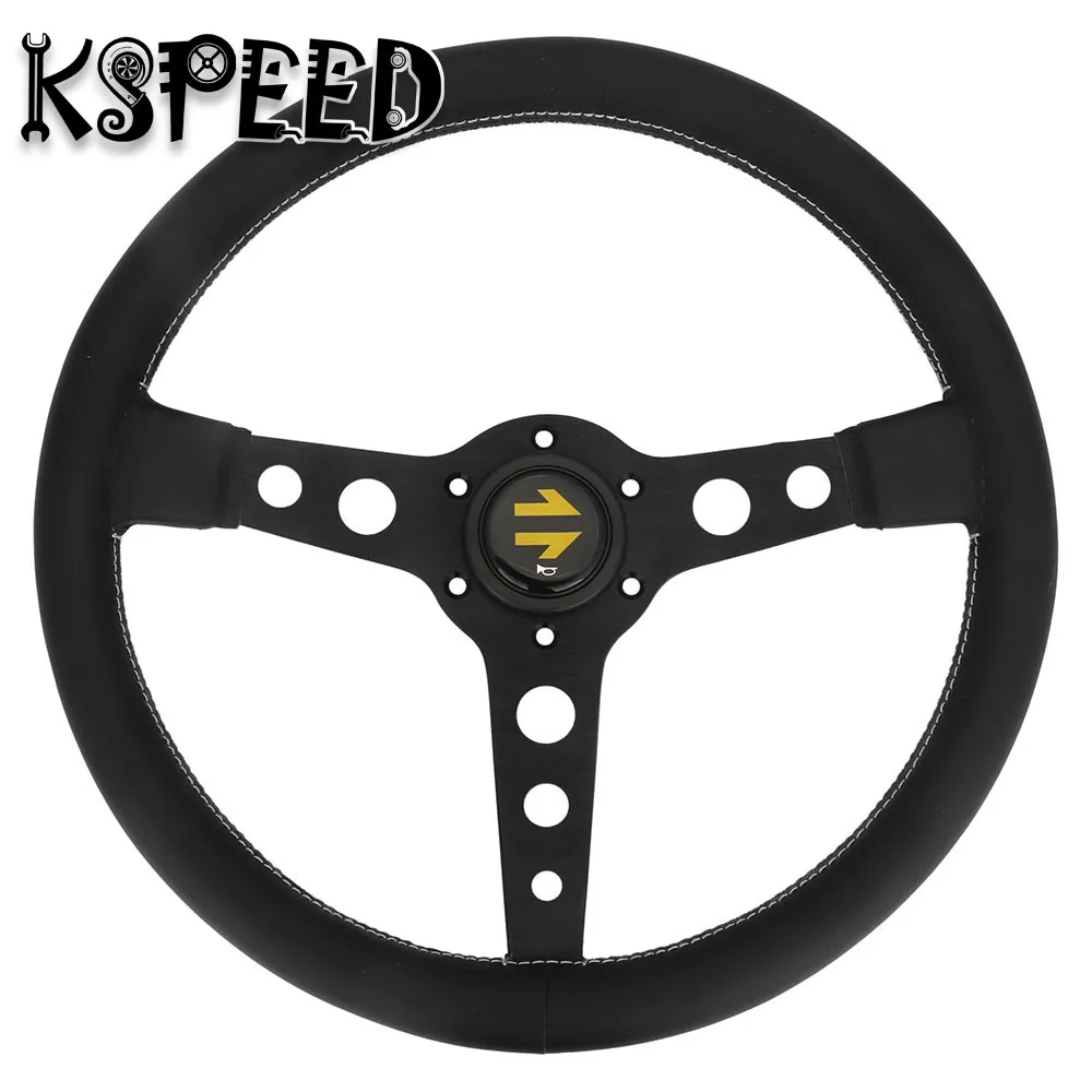 Universal 14" inch Flat Bottom Racing Steering Wheel 350mm NOB Classic