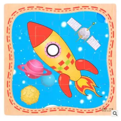 Новые 16 шт деревянные Мультяшные животные Развивающие головоломки игрушки для детей - Цвет: Rocket