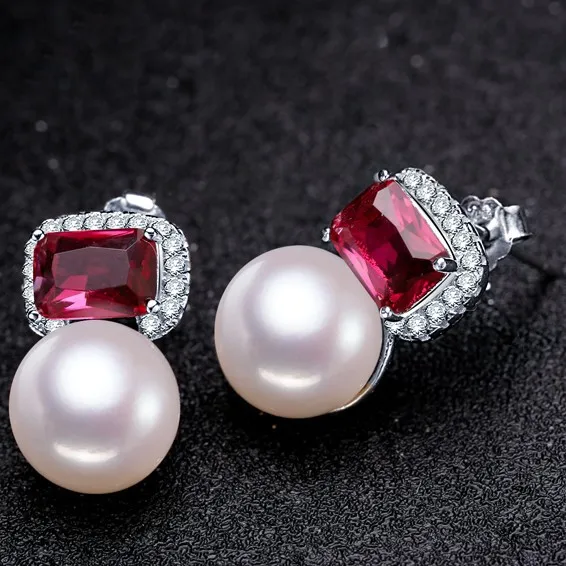 2017 Women Elegant Pearl Earrings Luxury Ruby Natural 2017 Women Elegant Pearl Earrings Luxury Ruby Natural Genuine Stud Wedding