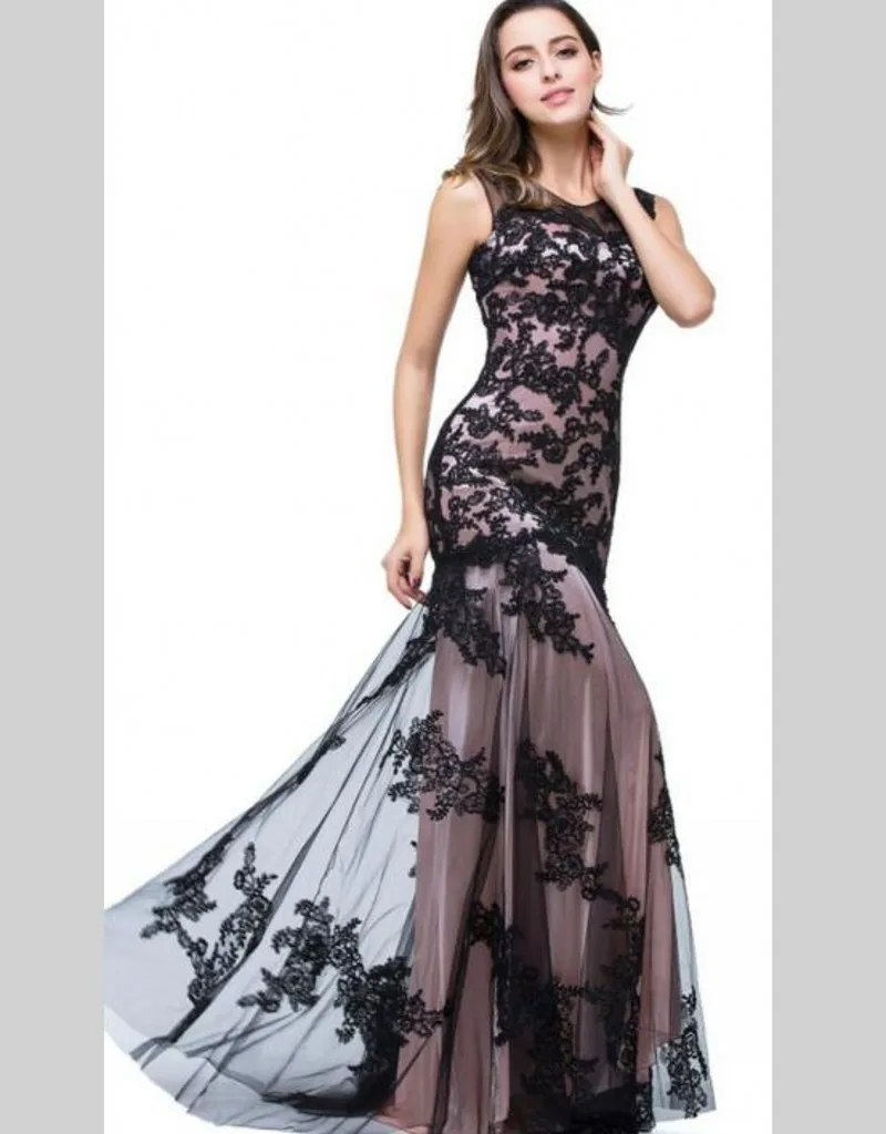 Long Black Lace Mermaid Prom Dresses 2016 Elegant Cheap Formal Evening Party Gowns Plus Size