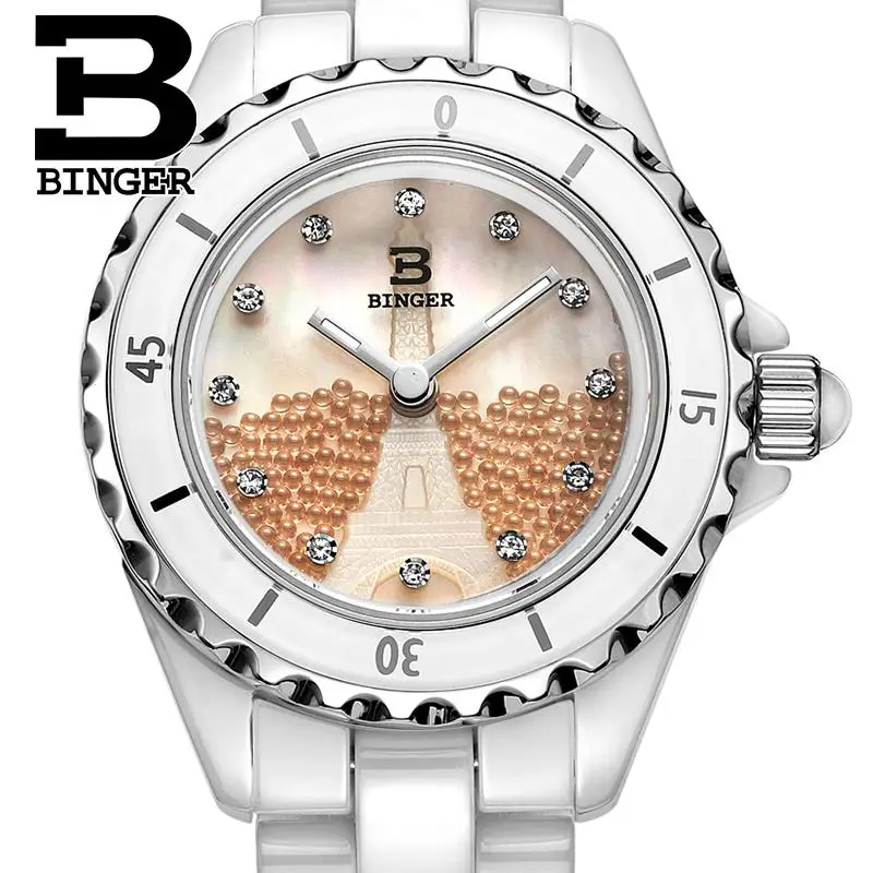 

Switzerland Binger Women's watches ceramic fashion quartz Moment ladies watch relogio feminino Water Resistant BG-8008L-2
