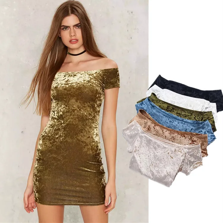 dress Bodycon one piece Women Velvet slash NECK short