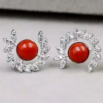 

natural precious coral stud earrings 925 silver Natural red gemstone fashion personality stud earrings jewelry for party