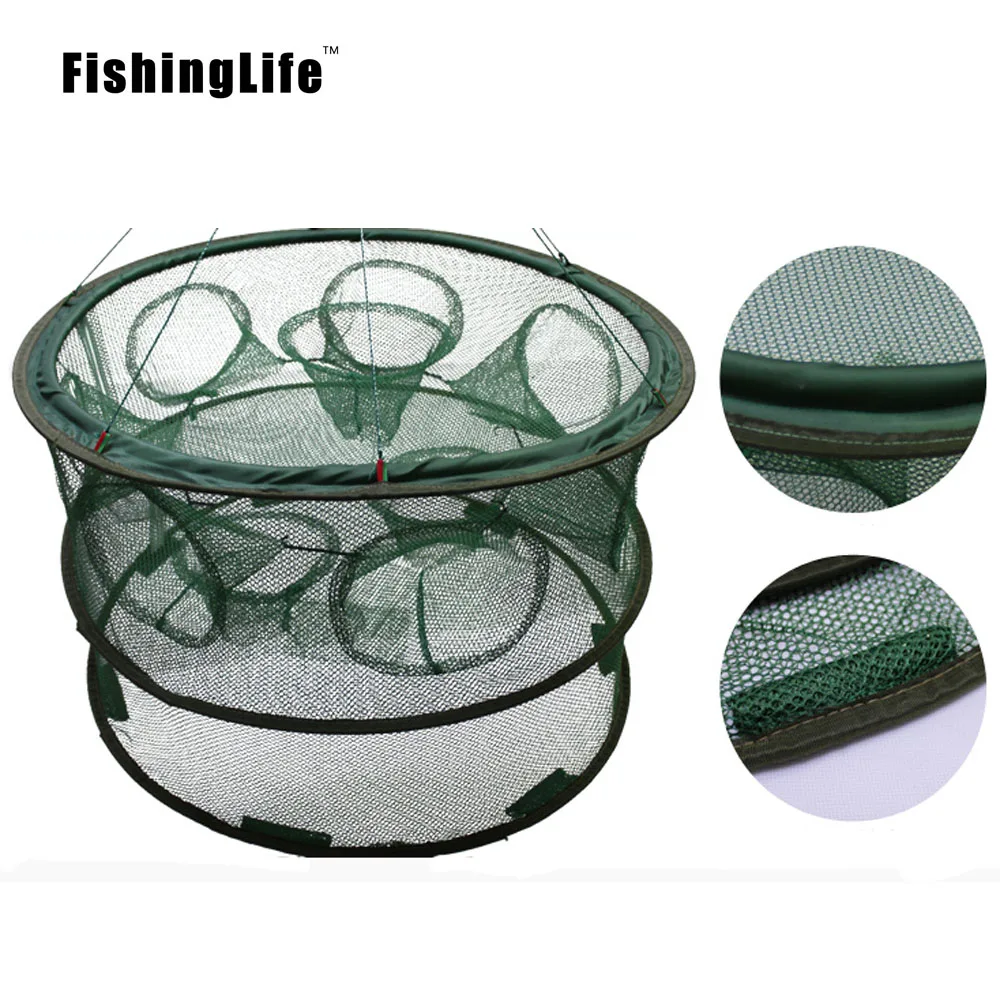 

FishingLife Automatic Folding Fishing Net Circular Two Layers Fish Crab shrimp Trap 5 6 7 8 Holes Portable Fish Minnow Cages