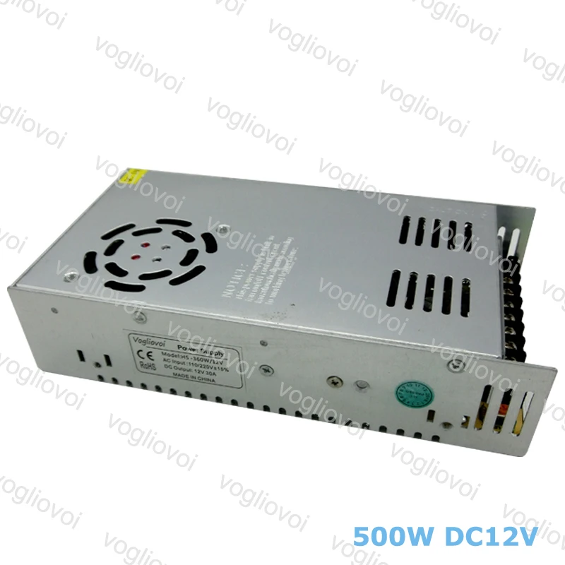 Vogliovoi светодиодный трансформатор 500 W DC12V 40A Алюминий серебристый светодиодный драйвер Мощность адаптер для 3528 5050 5730 Светодиодные ленты свет