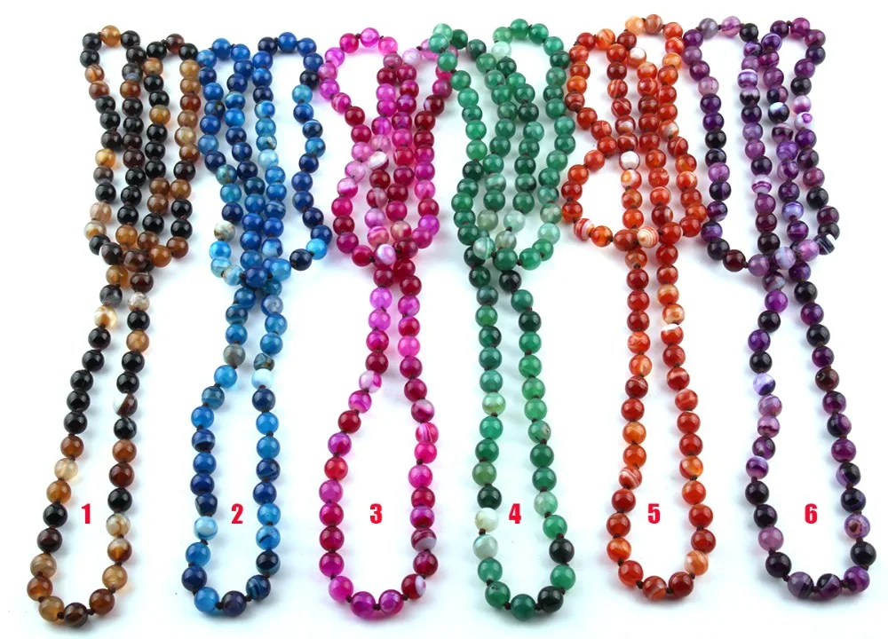 Fashion Jewelry Onyx Semi Precious Stones Bead long Knotted Necklace
