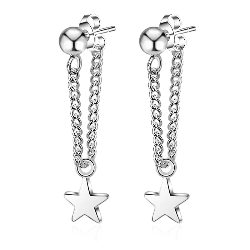 silver Новинка, 925 пробы, серебряные серьги-гвоздики со звездами для женщин и девушек, простая модная цепочка со звездами, серебряные украшения, серьги вечерние, подарок - Окраска металла: silver
