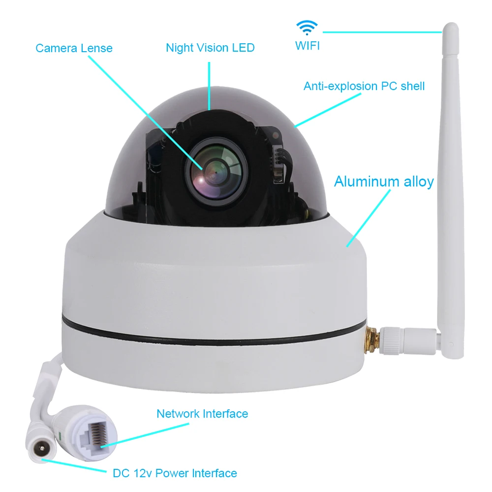 1080P WIFI IPZ камера беспроводная Ночная ИК 30 м купол Vandalproof водонепроницаемые камеры