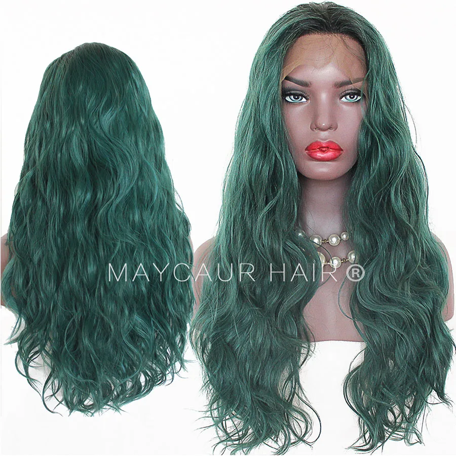 Maycaur 13X4 Inch Long Curly Synthetic Lace Front Wigs Black Blonde#613 Pink Green Orange Color Hair Wigs for Black Women