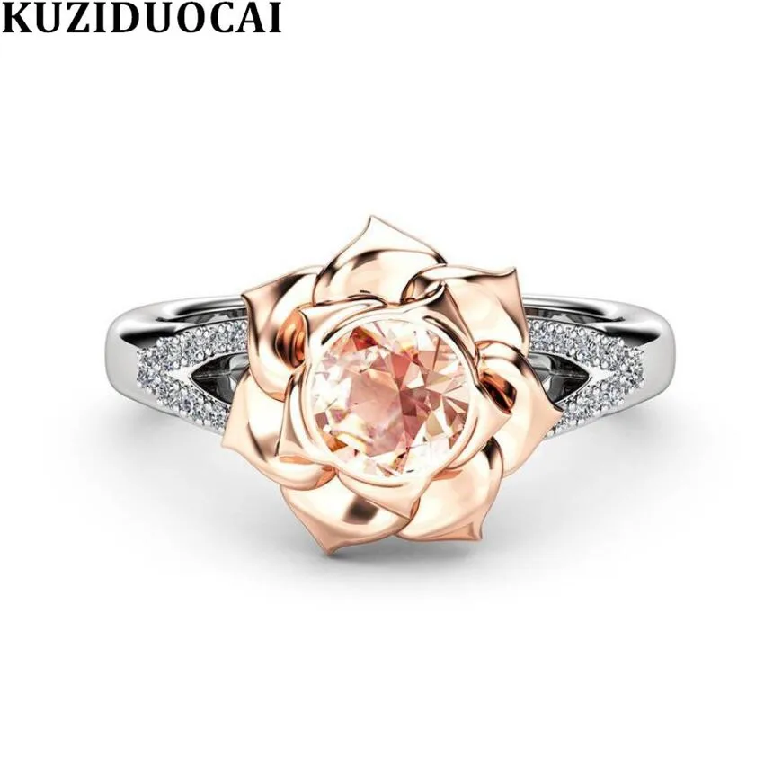Kuziduocai новые модные ювелирные изделия Мозаика сверкающий циркон цветок розы из нержавеющей стали свадебные кольца невесты для женщин Anillos R-961