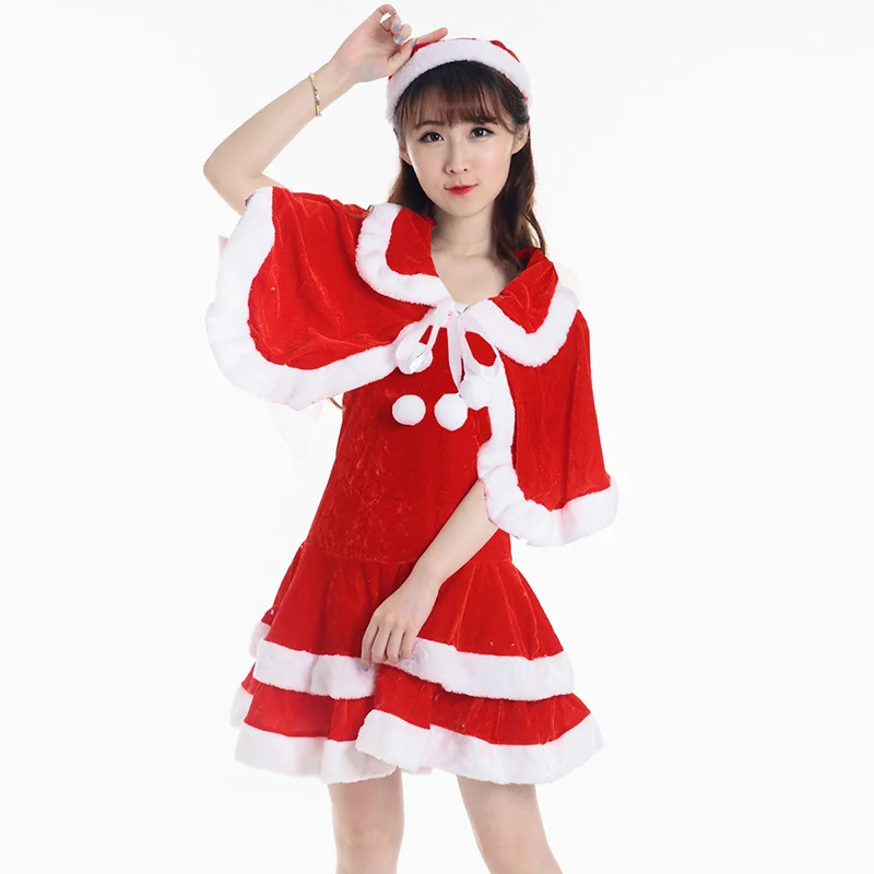 Costumes de noël pour femmes adultes, robe de chapeau de noël, cape