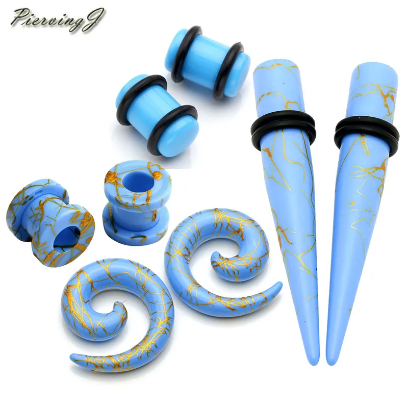 KJM FASHION 2PCS Acrylic Flesh Spiral Hand Painted Cool Taper Ear Plug Gauge Stretching Expander Earring Piercing Jewelry Choose Sizes