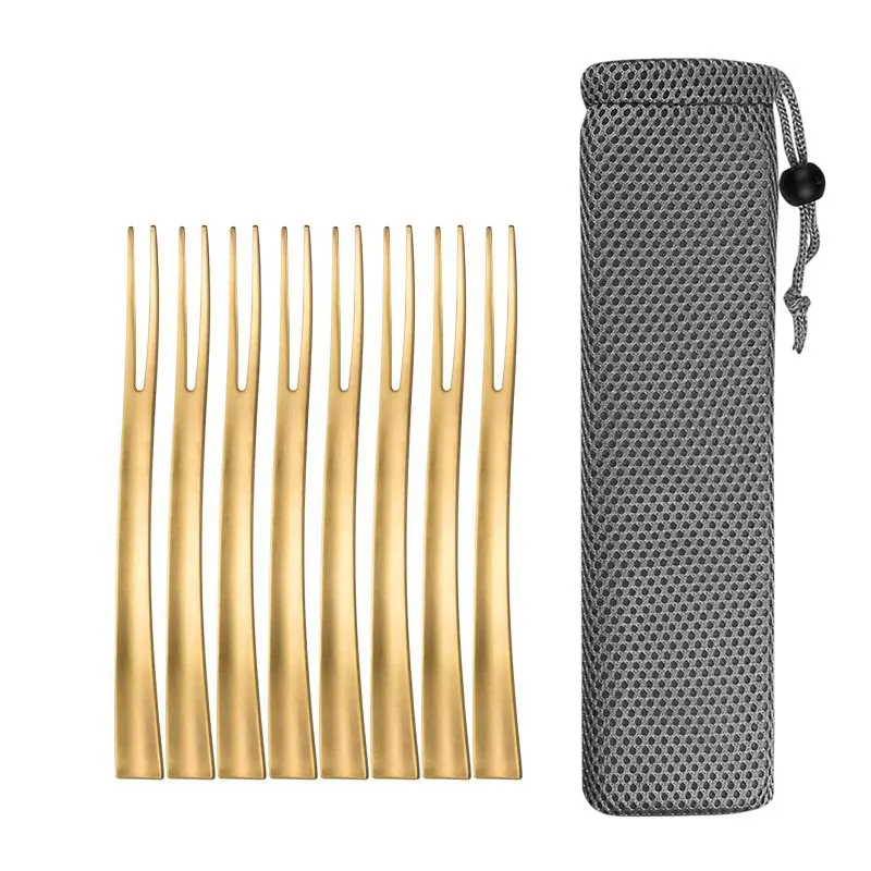 gold 8 pcs JueQi 4/8 шт красочные кухонные вилки из нержавеющей стали для фруктов набор столовых приборов вилка для торта, десертная посуда для закусок чайная столовая вилка - Цвет: gold 8 pcs
