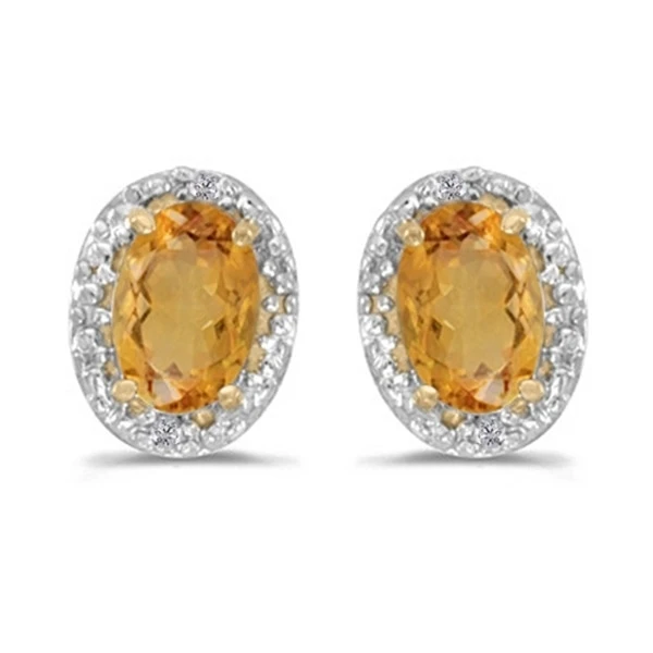 0.90 Ct Oval Cut Citrine & Diamond 14K Yellow Gold Earrings Stud