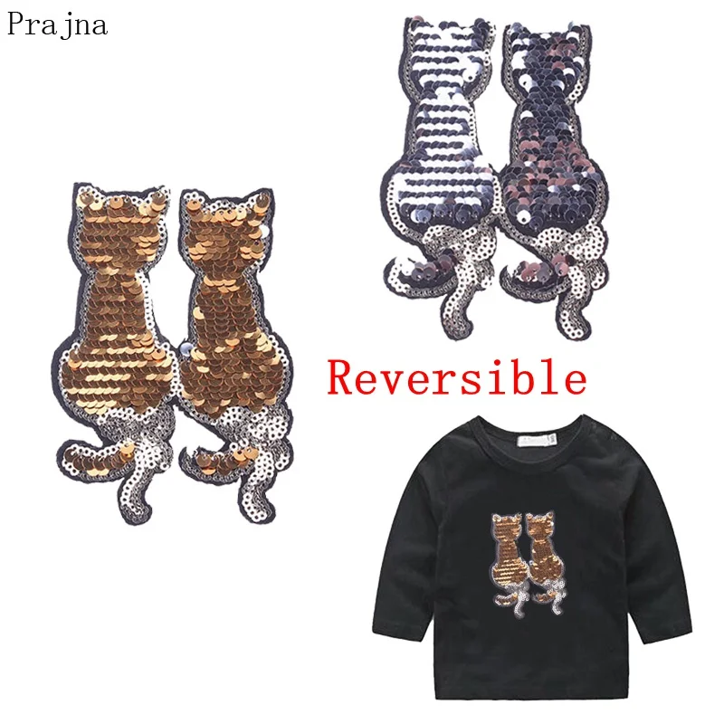

Prajna Cartoon Cat Sequin Reversible Patch Change Color Sequins Patches Iron On Embroidered Patches For Clothes Fabric Supplies