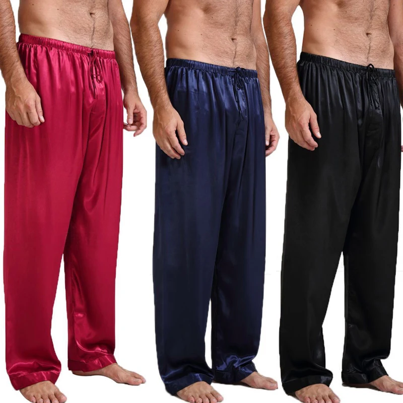 Для мужчин s ночное белье пижамы атласные шелковые длинные штаны для отдыха мужские свободные повседневные шаровары Пилатес гостиная сон пижамы брюки