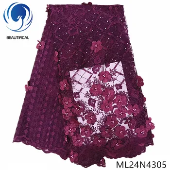 

BEAUTIFICAL nigerian 3d lace fabrics flower tulle french beads lace nigerian 3d lace embroidery 2019 ML24N43