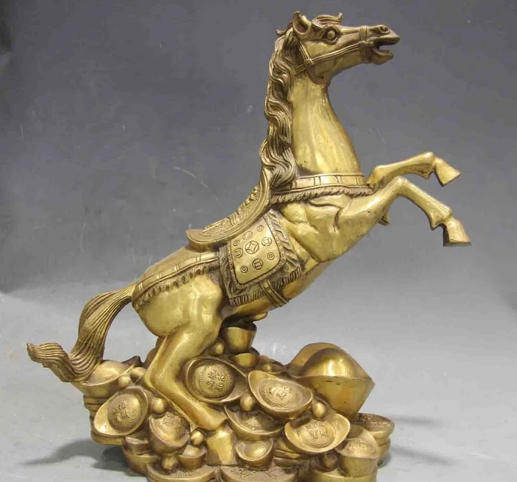 

Chinese Folk Copper Brass Feng shui Lucky Wealth Coin Yuanbao Horse Art Statue