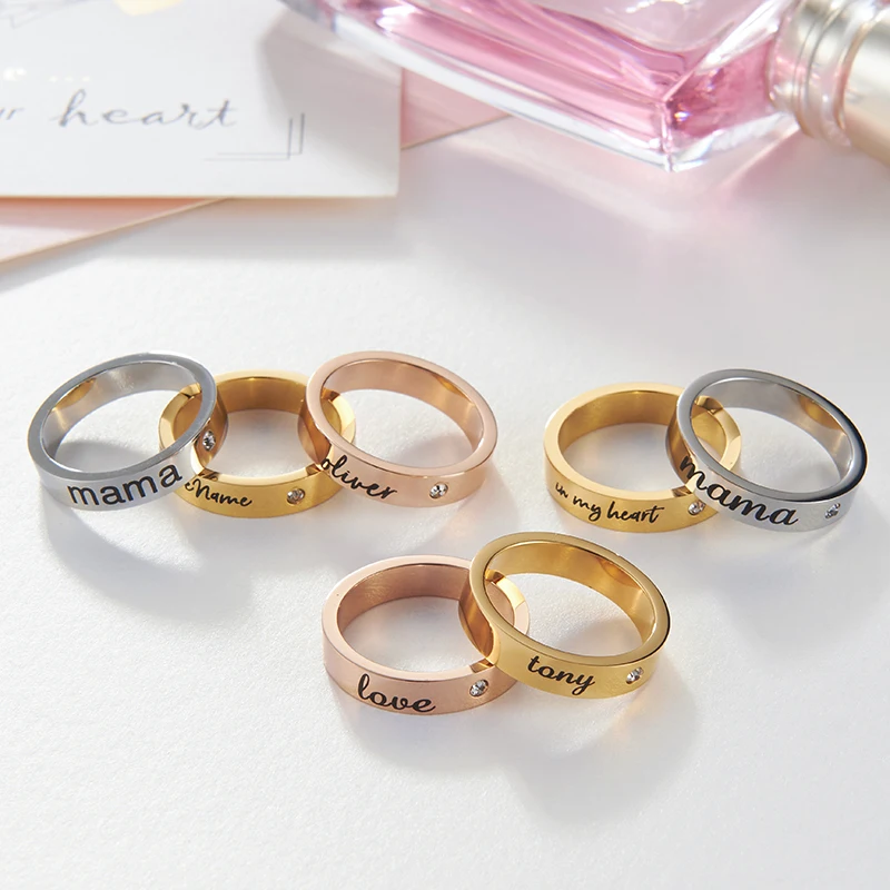 Кольца клиентов для женщин Выгравированные из нержавеющей стали персонализированные имя или дата кольцо табличка-изготовлено на заказ с любым именем или датой