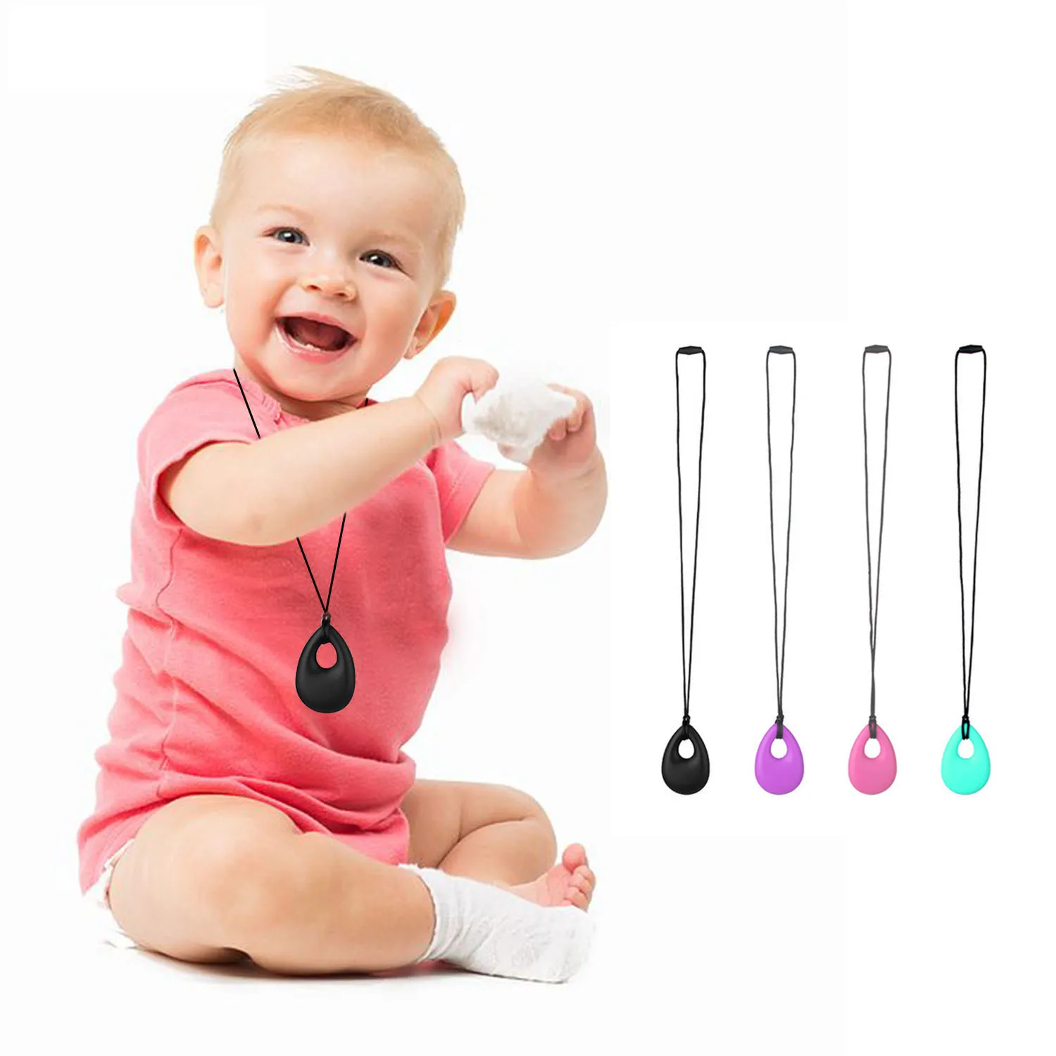

4pcs Baby Cute Soft Food Grade Silicone Drop Shape Teething Beads Toys DIY Chewing Teething Necklace Pendants Biter Beads Toys