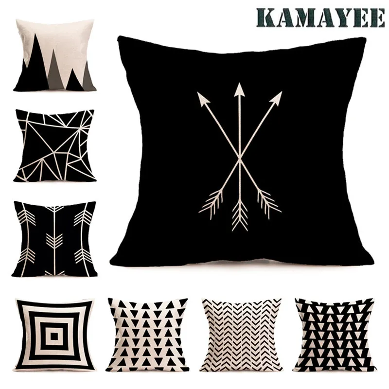 Pillow Case Black and White Pattern Pillowcase Cotton Linen Printed