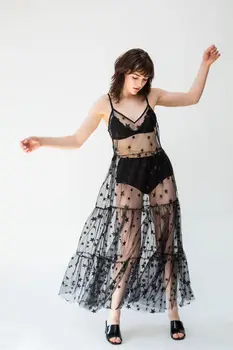 

2019 Womens Mesh Sheer Maxi Star Dress Bikini Cover Up Swimwear Summer Outwear V Neck